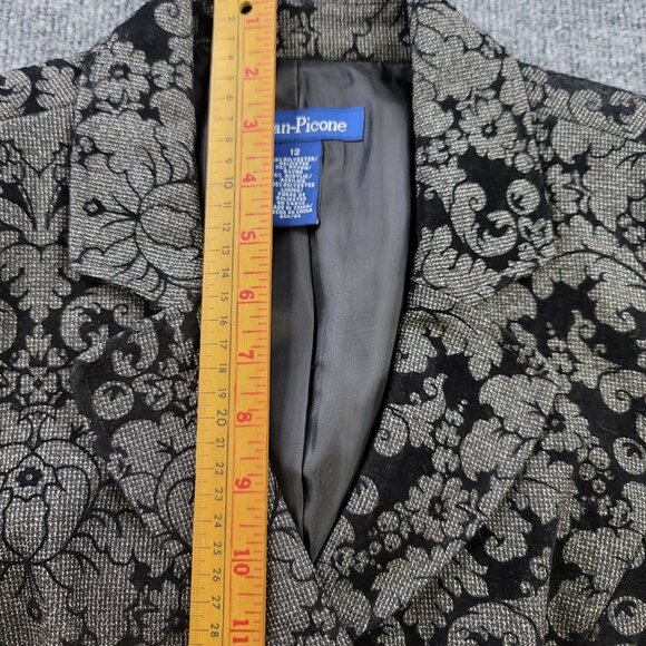Evan Picone 3 Button Floral Blazer Black Gray Flip Sleeves 12 Substantia - Picture 11 of 11